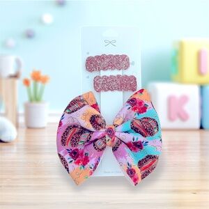 Handmade fall girls hair bow and snap clips